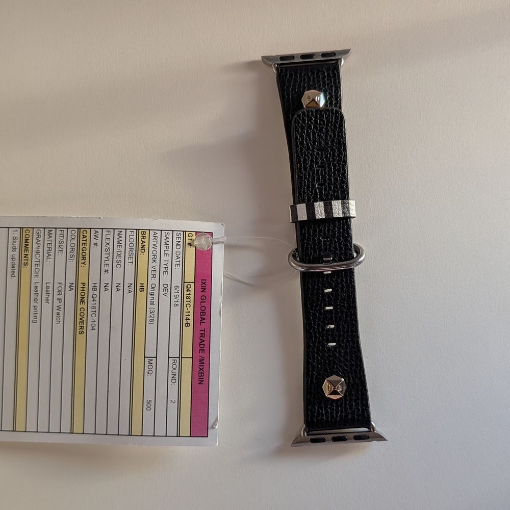 NWT - Henri Bendel - Black Leather Apple Watch Band with Faceted Studs